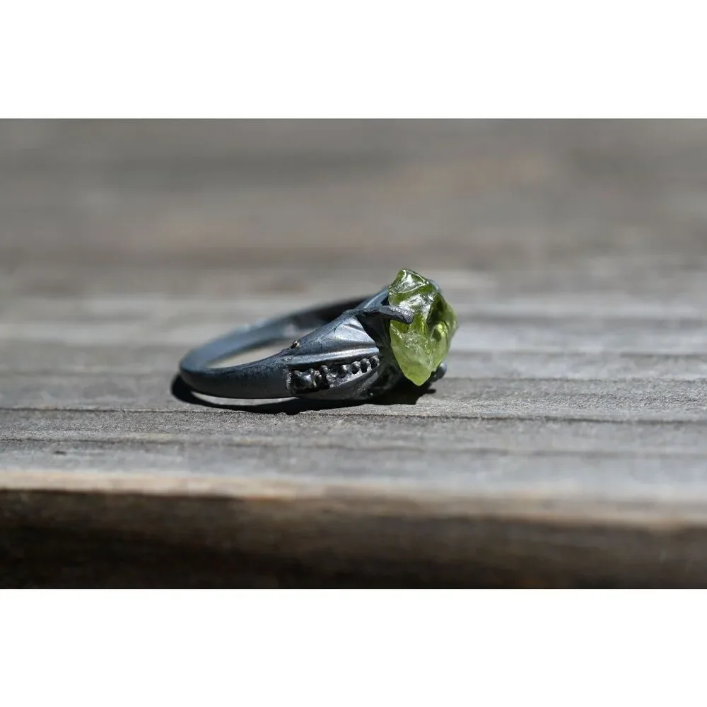 Peridot Ring, unique raw stone ring, natural gemstone ring, anniversary ring